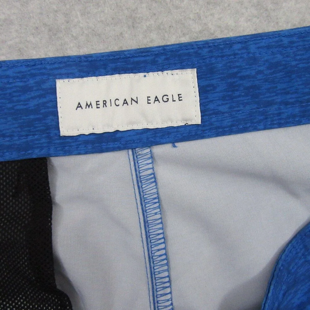 American Eagle Mens Swim Trunks M x 9 Blue Stretch Polyester Zipper Pockets‎